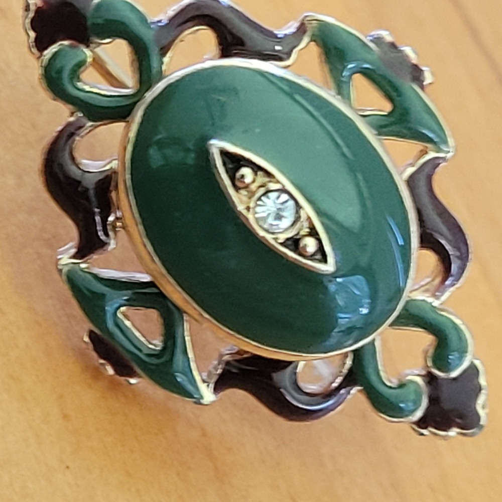 Vintage Enamel Evil Eye Stick Pin Green Purple Rhinestone Mystic Lapel Jewelry